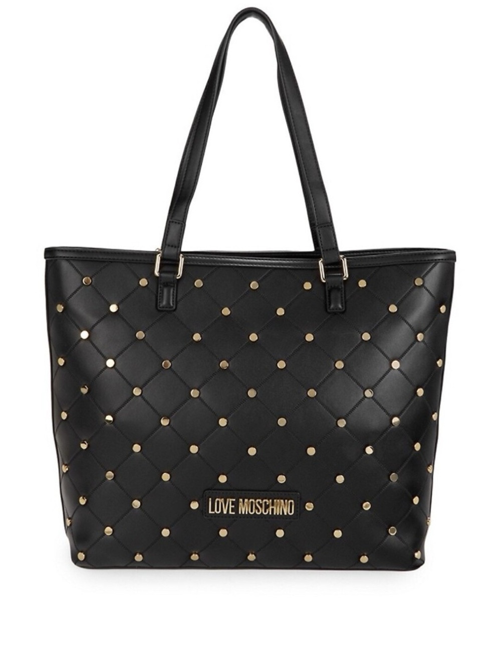Love Moschino Black Quilted PU Zip Tote with Gold Studs